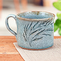 Ceramic cup, 'Windy Nature' - Thai-Made Nature-Themed Crackled Green Celadon Ceramic Cup