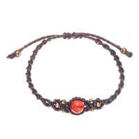 Carnelian macrame pendant bracelet, 'Sole Courage' - Handwoven Dark Brown Carnelian Macrame Pendant Bracelet