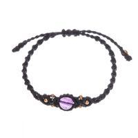 Amethyst macrame pendant bracelet, 'Sole Wisdom' - Artisan-Made Black Natural Amethyst Macrame Pendant Bracelet