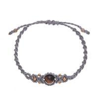 Tiger's eye macrame pendant bracelet, 'Sole Power' - Thai Handcrafted Grey Tiger's Eye Macrame Pendant Bracelet