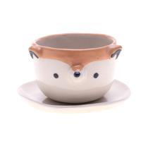 Ceramic mini flower pot, 'Fox Spring' (small) - Ceramic Fox Mini Flower Pot and Saucer from Thailand (Small)