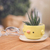 Ceramic mini flower pot, 'Chick Spring' (small) - Painted Ceramic Chick Mini Flower Pot and Saucer (Small)