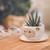 Ceramic mini flower pot, 'Sheep Spring' (small) - Handcrafted Ceramic Sheep Mini Flower Pot and Saucer (Small)