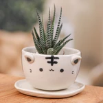 Ceramic flower pot, 'White Tiger Epoch' (medium) - Thai-Made White Tiger Ceramic Flower Pot and Saucer (Medium)