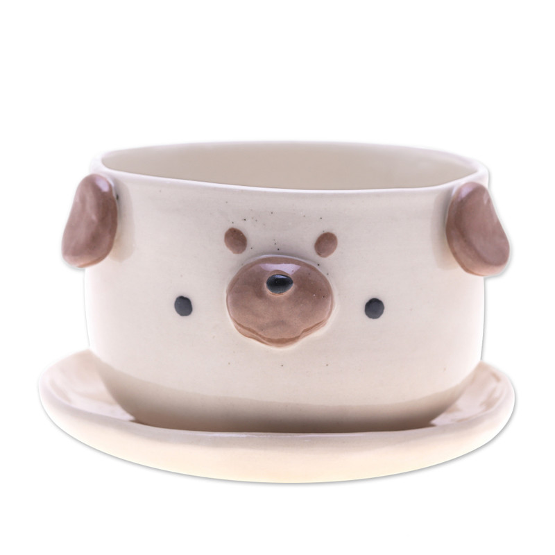 Pug Pot Artisan-Crafted Pug Dog-Themed Ceramic Flower Pot and Saucer - Pug ...