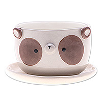 Ceramic flower pot, Brown Panda Blossoming