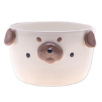 Ceramic flower pot, 'Pug Nature' (extra large) - Glazed Pug Dog Ceramic Flower Pot and Saucer (Extra Large)