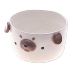 Ceramic flower pot, 'Pug Nature' (extra large) - Glazed Pug Dog Ceramic Flower Pot and Saucer (Extra Large)