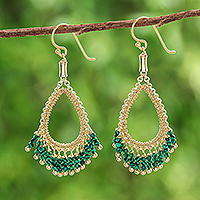 Gold-plated malachite chandelier earrings, Jubilant Virtue