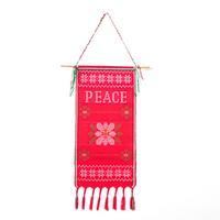 Cotton wall hanging, 'Salute of Peace' - Peace-Themed Floral Red Cotton Wall Hanging with Bamboo Rod