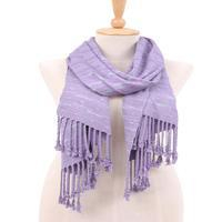 Cotton and rayon scarf, 'Cozy Lavender' - Handwoven Fringed Striped Cotton and Rayon Lavender Scarf