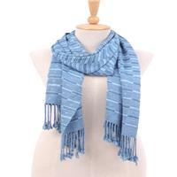 Cotton and rayon scarf, 'Cozy Azure' - Handwoven Blue Hill Tribe Fringed Striped Cotton Rayon Scarf