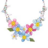 Quartz beaded necklace, 'Paradisial Petals' - Blue and Pink Spring-Themed Quartz and Glass Beaded Necklace