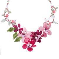 Quartz beaded necklace, 'Dulcet Petals' - Artisan-Made Floral Pink Quartz and Glass Beaded Necklace