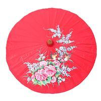 Saa paper parasol, 'Red Spring' - Folk Art Spring-Themed Red Saa Paper Parasol from Thailand