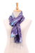 Silk scarf, 'Blue-Violet Breeze' - Tie-Dyed Blue-Violet and Turquoise Silk Scarf with Fringes