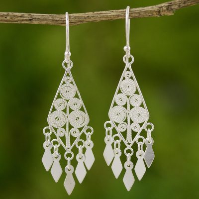 Sterling silver chandelier earrings, 'Silver Foliage' - Sterling Silver Filigree Earrings