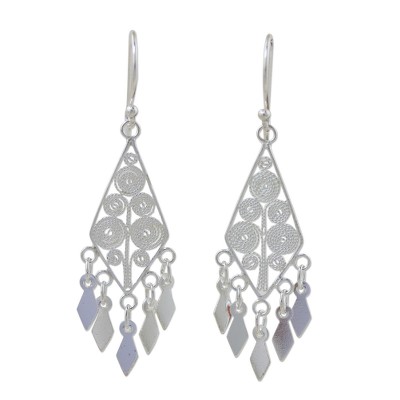 Sterling silver chandelier earrings, 'Silver Foliage' - Sterling Silver Filigree Earrings