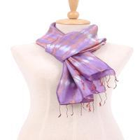 Rayon and silk scarf, 'Purple Striped' - Artisan-Made Rayon and Silk Blend Fringed Scarf in Purple