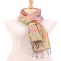 Rayon and silk scarf, 'Ochre Striped' - Ochre Rayon and Silk Blend Fringed Scarf Made in Thailand