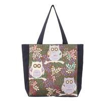 Cotton blend tote bag, 'Twilight Owls' - Night Owl-Themed Cotton Blend Tote Bag with Zipper Closure