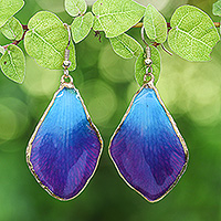 Gold-accented orchid dangle earrings, 'Oneiric Petal' - Blue and Purple Orchid 22k Gold-Accented Dangle Earrings