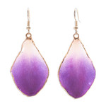 Gold-accented orchid dangle earrings, 'Magical Petal' - White and Purple Orchid 22k Gold-Accented Dangle Earrings
