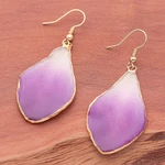 Gold-accented orchid dangle earrings, 'Magical Petal' - White and Purple Orchid 22k Gold-Accented Dangle Earrings