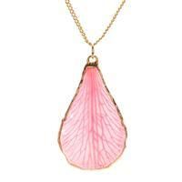 Gold-accented orchid pendant necklace, 'Dulcet Petal' - Soft-Pink Petal-Themed 22k Gold-Accented Pendant Necklace