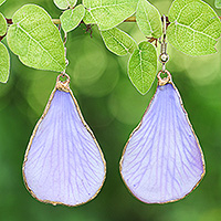 Gold-accented orchid dangle earrings, 'Dreamy Petal' - Lavender-Toned Gold-Accented Petal-Shaped Dangle Earrings