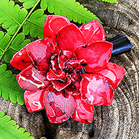 Natural flower hair clip, 'Gardenia Passion' - Natural Red Gardenia Flower Hair Clip Handmade in Thailand