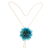 Gold-plated natural flower lariat necklace, 'Happy Sky Blue' - 22k Gold-Plated Sky Blue Chrysanthemum Bloom Lariat Necklace