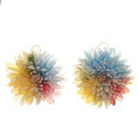 Gold-accented natural flower dangle earrings, 'Happy Colors' - Multicolor Chrysanthemum Dangle Earrings with Gold Accents