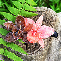 Natural flower hair clip, 'Sweet Cattleya' - Artisan-Made Brown and Pink Natural Cattleya Bloom Hair Clip