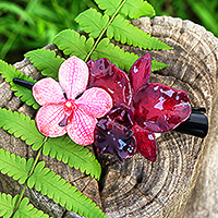 Natural flower hair clip, 'Regal Belle' - Handcrafted Pink and Burgundy Orchid Flower Resin Hair Clip