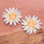 Gold-accented natural flower dangle earrings, 'Chic Water Lily' - 22k Gold-Accented Resin-Coated Water Lily Dangle Earrings