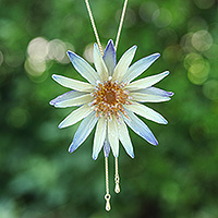 Gold-accented natural flower lariat necklace, 'Chic Water Lily' - Natural Water Lily Lariat Necklace with Gold-Plated Chain