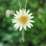 Gold-accented natural flower lariat necklace, 'Chic Ivory Water Lily' - Resin-Coated Flower Lariat Necklace with Gold-Plated Chain