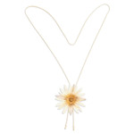 Gold-accented natural flower lariat necklace, 'Chic Ivory Water Lily' - Resin-Coated Flower Lariat Necklace with Gold-Plated Chain