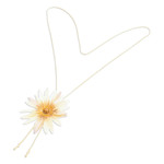 Gold-accented natural flower lariat necklace, 'Chic Ivory Water Lily' - Resin-Coated Flower Lariat Necklace with Gold-Plated Chain