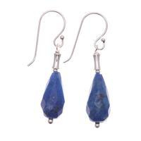 Lapis lazuli dangle earrings, 'Blue Dew Drop' - Silver Dangle Earrings with Drop-Shaped Lapis Lazuli Stones