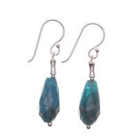 Apatite dangle earrings, 'Teal Dew Drop' - Sterling Silver Dangle Earrings with Faceted Apatite Stones