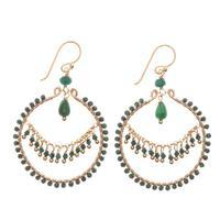 Gold-plated quartz and malachite chandelier earrings, 'Green Spark' - 18k Gold-Plated Quartz and Malachite Chandelier Earrings