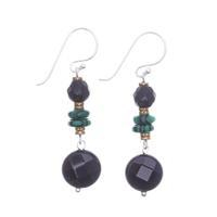 Multi-gemstone beaded dangle earrings, 'Desired Heaven' - Multi-Gemstone Beaded Dangle Earrings in Green and Black