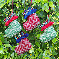 Cotton blend ornaments, 'Yok Dok Stocking' (set of 4) - Thai Yok Dok-Patterned 4-Piece Cotton Blend Ornament Set