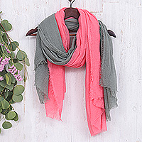 Handmade scarves, 'Exquisite Contrast' (set of 2) - Pair of Grey and Pink Handwoven Lightweight Scarves