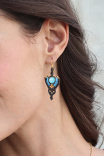 Howlite and brass macrame dangle earrings, 'Serene Arts' - Thai Artisan-Made Howlite and Brass Macrame Dangle Earrings