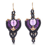 Amethyst and brass macrame dangle earrings, 'Wise Arts' - Folk Art-Inspired Amethyst and Brass Macrame Dangle Earrings