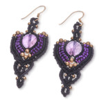 Amethyst and brass macrame dangle earrings, 'Wise Arts' - Folk Art-Inspired Amethyst and Brass Macrame Dangle Earrings