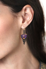 Amethyst and brass macrame dangle earrings, 'Wise Arts' - Folk Art-Inspired Amethyst and Brass Macrame Dangle Earrings